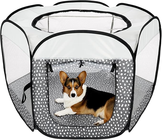 Furhaven Portable Dog Playpen Cat Tent, Pet Playground,Kennel Foldable Indoor Outdoor Zippered Puppy Crate - Gray Pebbles, Large