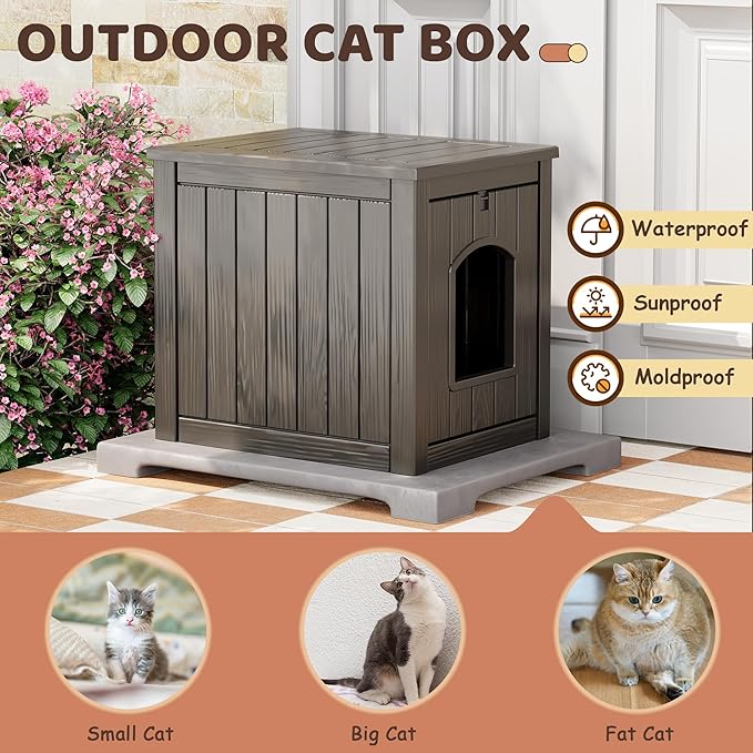 KAMABOKO Outdoor Cat House Weatherproof Plastic Cat Shelter for Indoor & Outdoor, Durable All-Season Pet House, V-Gray