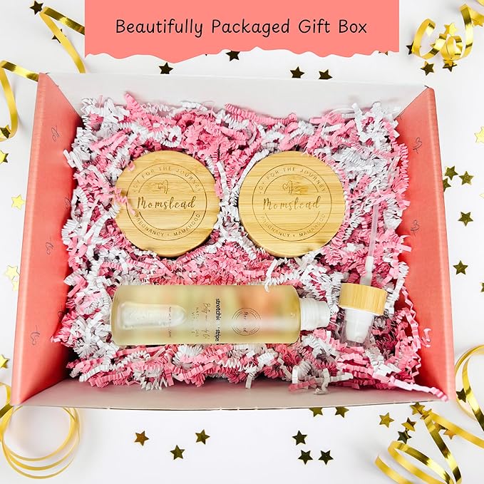 Stretchies and Stripes Bump and Body Stretch Mark Deluxe Gift Set | Body Oil, Stretch Mark Balm, Stretch Mark Cream | Pregnancy Safe | Gift for Mom