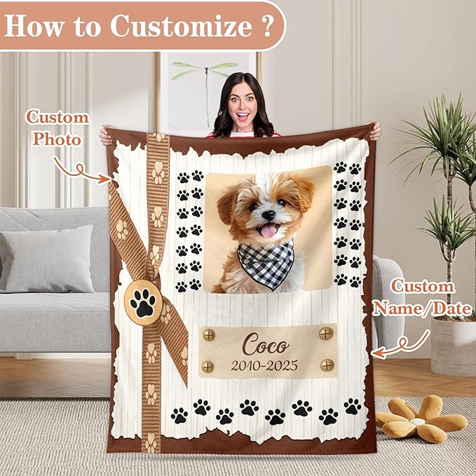 Pet Memorial Blanket Gift - Personalized Dog Memorial Blankets, Pet Sympathy Gifts for Loss of Dogs for Pets Lovers, Dog Bereavement Passing Away Gift, Custom Dogs Blanket (E)