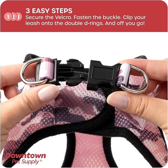 Downtown Pet Supply Step in Dog Harness for Small Dogs No Pull, Large, Camo Pink - Adjustable Harness with Padded Mesh Fabric and Reflective Trim - Buckle Strap Harness for Dogs