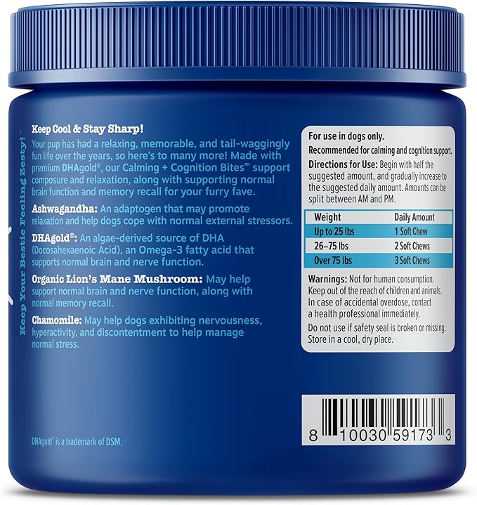 Zesty Paws Senior Advanced Calming & Cognition Soft Chews for Dogs - Supplements for Dog Brain Health & Nervous System Support + Calming & Relaxation -with Ashwagandha, DHA & Melatonin