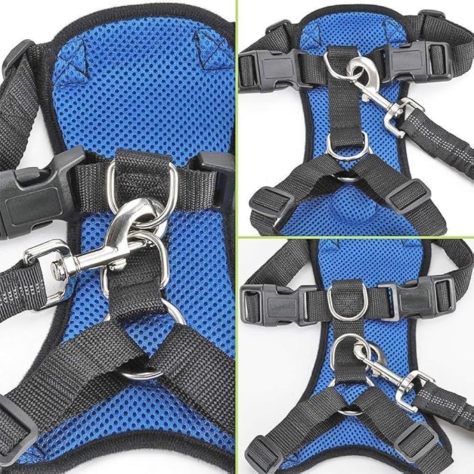 SlowTon Dog Seat Belt Harness for Car, Dog Car Harness Adjustable Mesh Breathable & Dog Seatbelt Safety Tether with Elastic Bungee for Small Medium Large Pets(Blue, Single Clip, S)