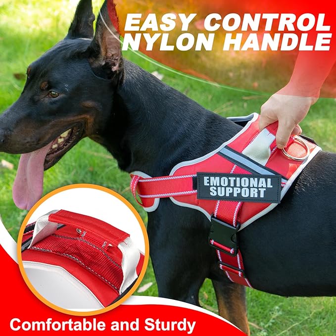 Neck Padded Service Dog Vest Harness and Leash Set, No Pull Adjustable Service Pet Harness with 8 Dog Patches, Reflective in Training Easy Control Pet Vest with 5ft Dog Leash for Medium & Large Dogs