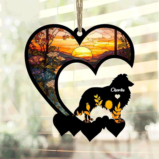 Lovely POD Shetland Sheepdog Sheltie Suncatcher Ornaments, Personalized Sheltie Memorial with Name, Dogs Loss Ornaments, Dog Remembrance Gift, Dog Memory Ornament, Loss of Dogs Sympathy Gifts