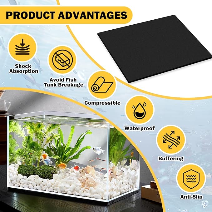 Aquarium Leveling Mat for Fish Tanks, Neoprene Fish Tank Mat 23.6X 15.7inch,Non-Slip Shockproof Fish Tank Pad to Reduce Tank Noise,Prevents Scratches on Desks/Floor,Cut-to-Fit for Small/Medium Tanks