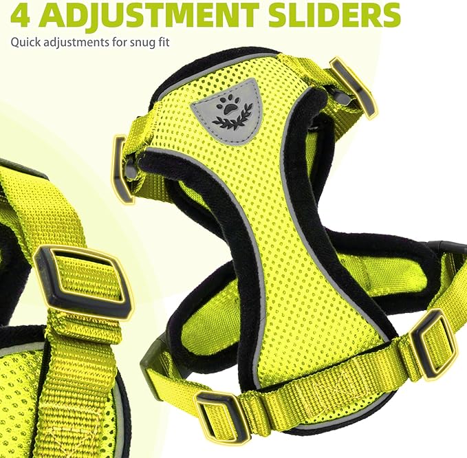PUPTECK Cat Harness and Leash Set Escape Proof Reflective Cat Walking Harness Adjustable Soft Breathable Mesh Vest for Small Pets, Fluorescent Yellow, M