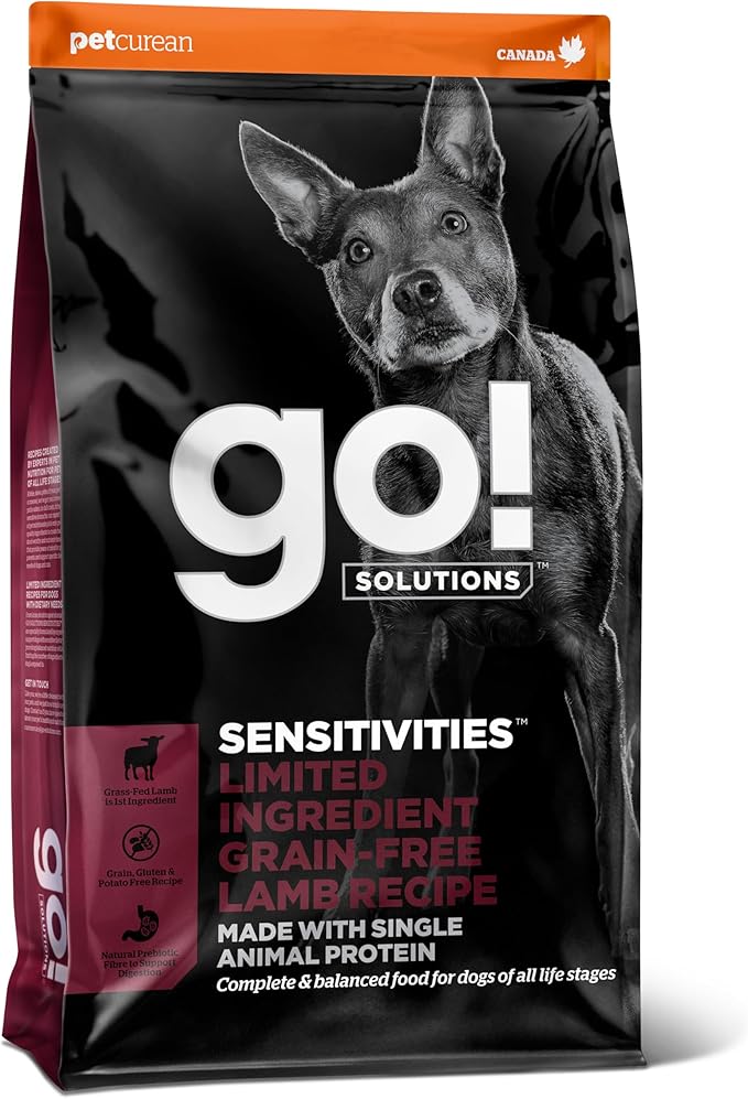 Go! Solutions Sensitivities Limited Ingredient Lamb Grain-Free Dry Dog Food, Chicken-Free Kibble Made by Experts for Sensitive Stomachs & Food Allergies, for Puppies, Adults, & Seniors, 3.5 lb Bag