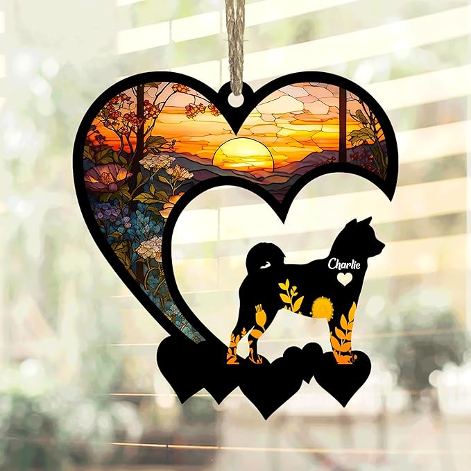 Lovely POD Akita Suncatcher Ornaments, Personalized Akita Memorial with Name, Dogs Loss Ornaments, Dog Remembrance Gift, Dog Memory Ornament, Loss of Dogs Sympathy Gifts