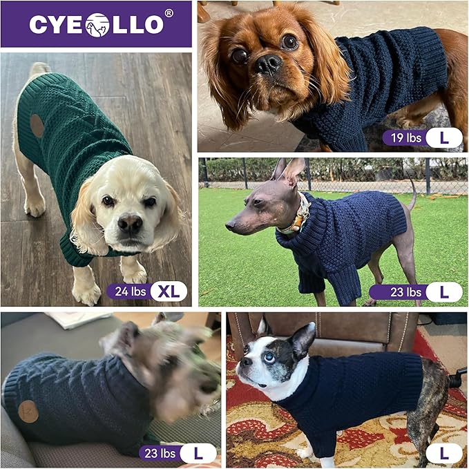 cyeollo Dog Sweater Warm Turtleneck Knitted Dog Christmas Sweaters with Long Sleeves Soft Winter Pet Clothes Sweaters for Dogs Girl