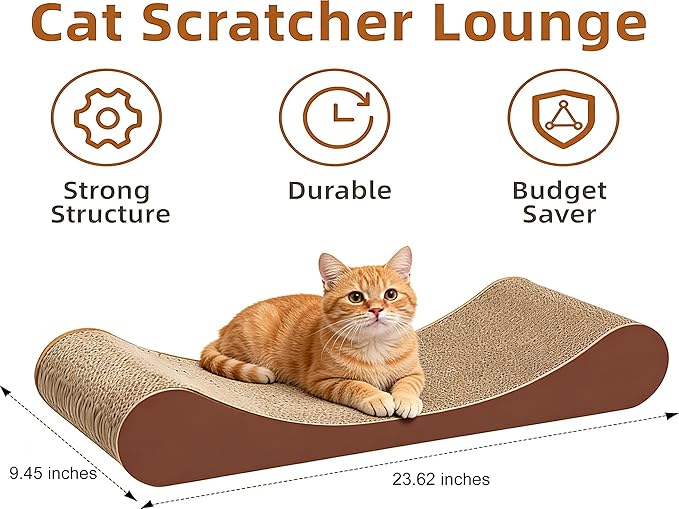 Large Cat Scratcher Cardboard Bed, Horizontal Cat Scratcher Cardboard Lounge Bed, 100% Recyclable&Reversible Durable Board Pads Prevents Furniture Damage
