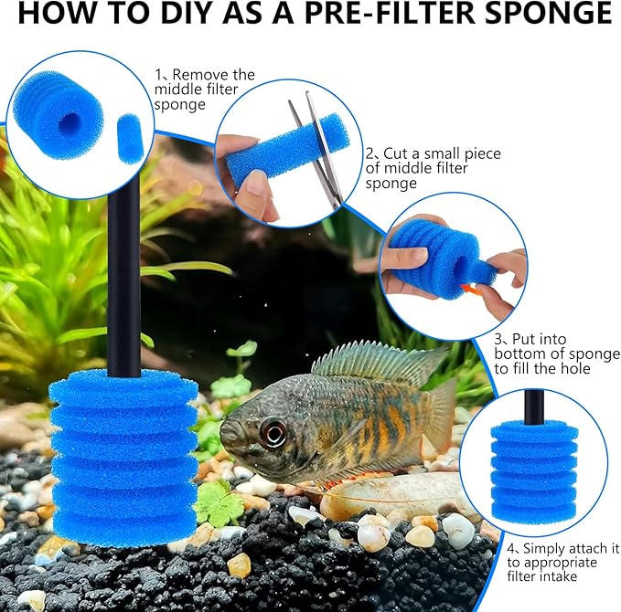 fishkeeper Bio Filter Sponge for Aquariums - 3 Pack, Washable and Reusable, Replacement Biological Filter Sponge Media for Fish Tanks