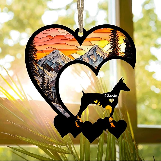 Lovely POD Doberman Pinscher Cropped Ears Suncatcher Ornaments, Personalized Doberman Pinscher Cropped Ears Memorial with Name, Dogs Loss Ornaments, Dog Remembrance Gift, Loss of Dogs Sympathy Gifts
