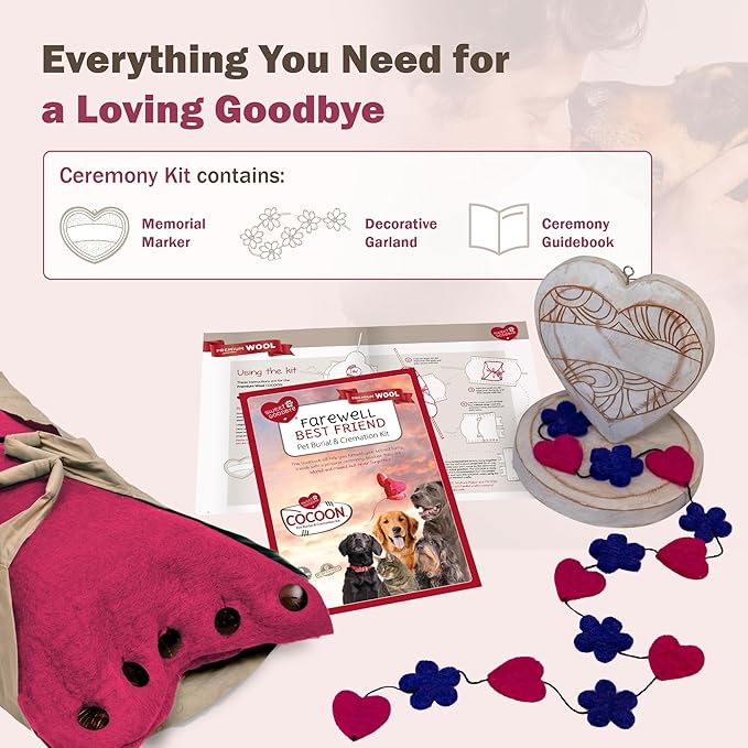 Cocoon® - Eco-Friendly Pet Burial & Cremation Ceremony Kit (Premium Wool) - Casket for Dogs and Cats – Size for Every Breed (Choose Size & Color) (Large, Pink)