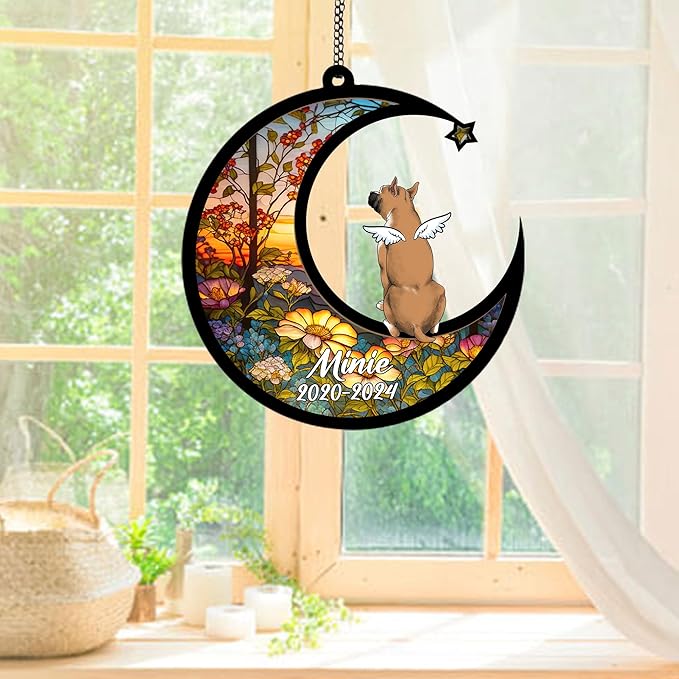 Personalized American Pitbull Terrier (Brown) Sun Catcher, Dogs Memorial, Custom American Pitbull Terrier (Brown) with Wings Ornament Christmas Tree, Loss of Dog Sympathy Gift Memorial Suncatchers