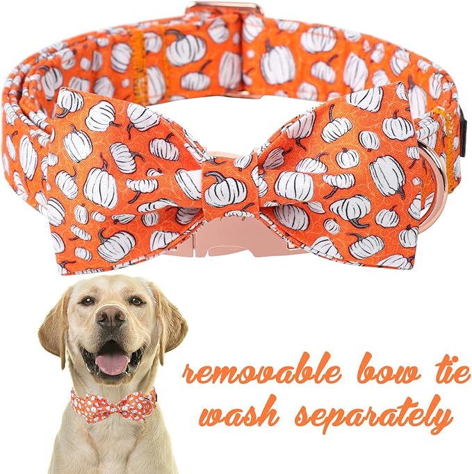 Unique Style Paws Halloween Day Dog Collar with Bow Line Pumpkin Cotton Dog Collars for Small Medium Large Dogs