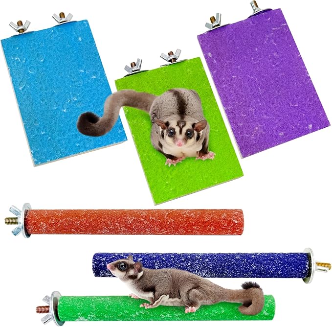 BNOSDM 6PCS Sugar Glider Pole Stand Toy Natural Wood Climbing Platform Colorful Paw Grinding Perch for Sugar Glider Cage Accessories Exercise Toys for Squirrels Hamster Chinchillas Rats Gerbil