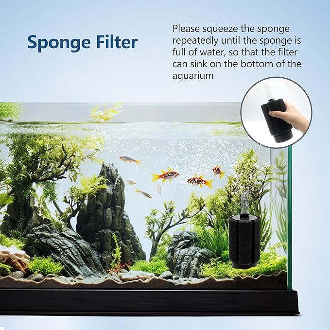 10-150Gal Aquarium Sponge Filter with Ceramic Media and Bubble Diffuser Ultra Quiet Fish Tank Filters fit Breeding Fry Betta Shrimp Fish Tank (2 Pack, S(10-50 Gallon))