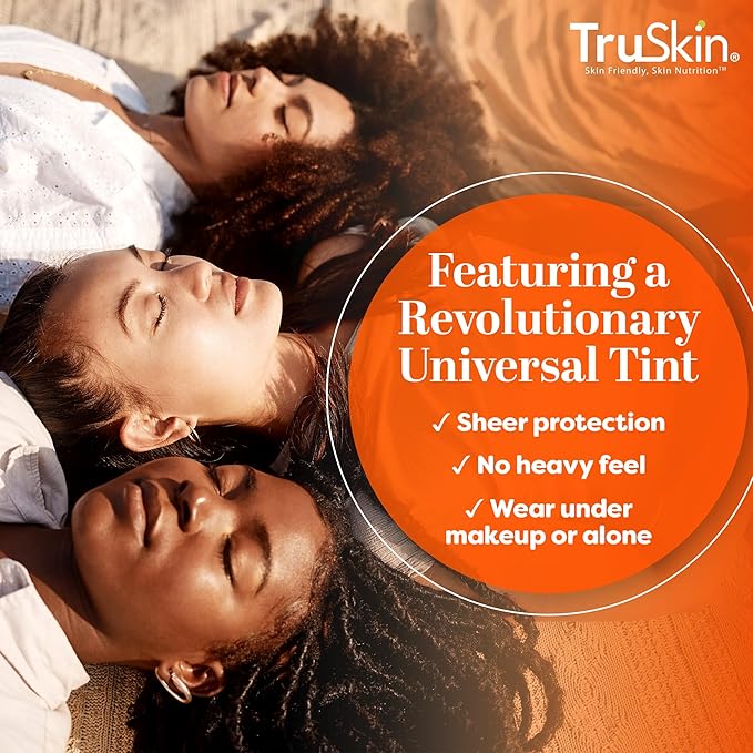 TruSkin Sunscreen Serum for Face - SPF 30 Universal Tinted Mineral Sunscreen Face Serum with Zinc Oxide - Sheer, Lightweight Finish with Vitamin C, Hyaluronic Acid, Ceramides & Niacinamide, 1 fl oz
