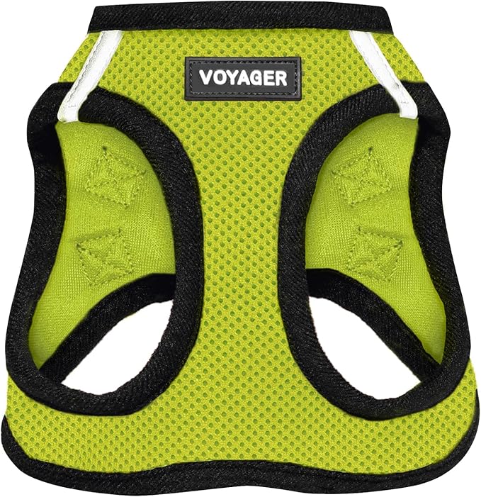Best Pet Supplies Voyager Step-in Air Harness - All Weather Mesh, Reflective, No Pull Harness for Dogs, Cats - Secure with Hook & Loop Fastener, Buckle, Double D-Rings - Lime Green/Black Trim, M