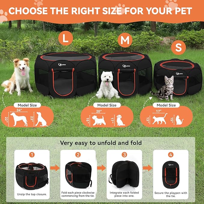 Dog Playpen, Medium Puppy Pet Playpen, Dog Crate Tent Cage Indoor/Outdoor, Portable Pop Up Dogs Kennel Playpen with Carrying Case for Dogs/Cats/Rabbitss, Black