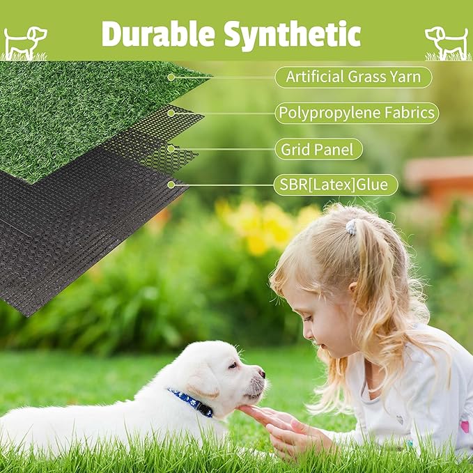 Grass Pad for Dogs, 48" x 36" Artificial Turf for Pets Potty Training, Fake Grass Mat with Drainage Holes, Easy to Clean, Large Turf Rug Outdoor Indoor Use