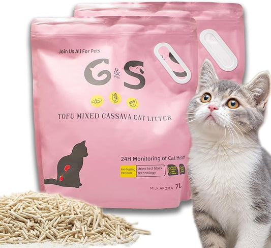 G&S Tofu Cat Litter, Non-Stick，Urine Test Clumping,Flushable,Ultra Absorbent and Fast Drying, 100% Natural Ingredients Litter,Solubility in Water,Really Dust-Free,Less Scattering (5.5lb×2bags)