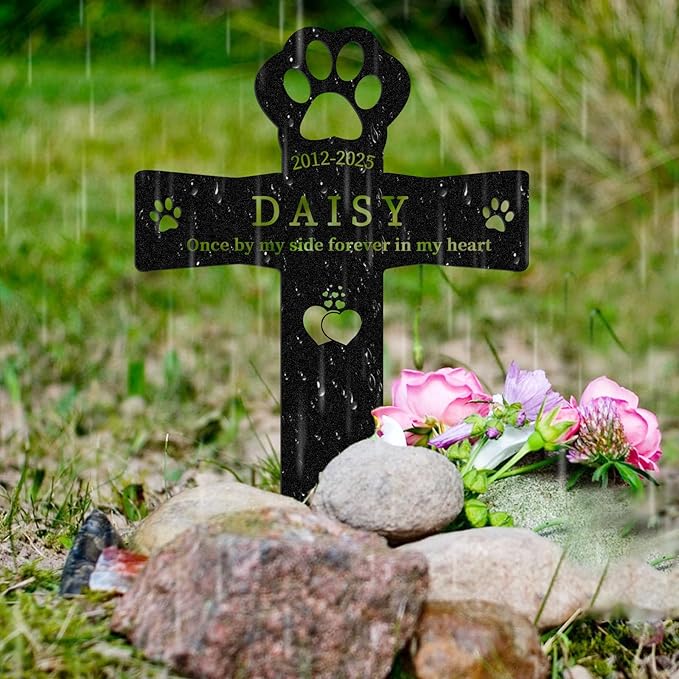 Personalized Pet Grave Markers Dog, Outdoor Waterproof Dog Grave Marker with Custom Name & Years, Metal Pet Headstone Memorial for Dogs, Sympathy Gift for Dog Loss (Style 1)
