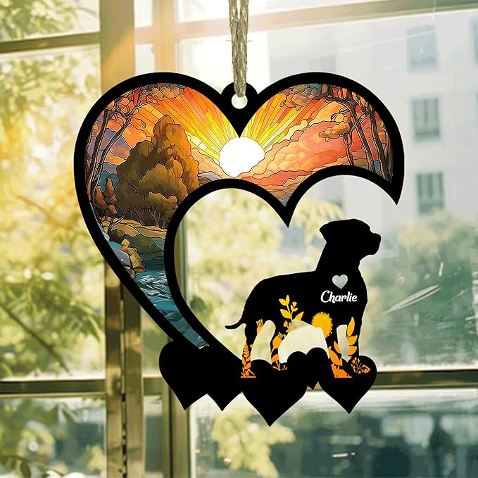 Lovely POD Pitbull 2 Suncatcher Ornaments, Personalized Pitbull 2 Memorial with Name, Dogs Loss Ornaments, Dog Remembrance Gift, Dog Memory Ornament, Loss of Dogs Sympathy Gifts