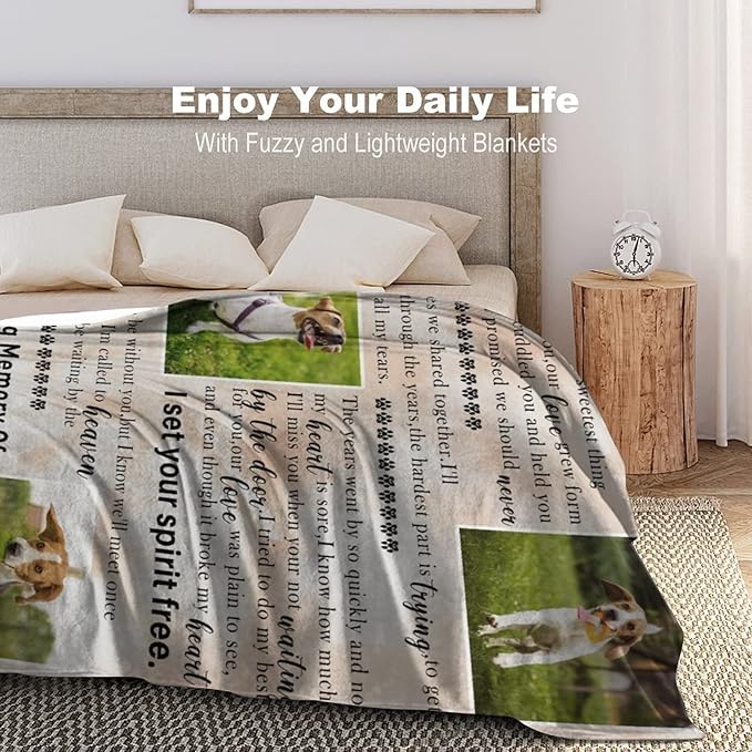 Artsadd Dog Name Custom Throw Blanket with Pictures,Dog Memorial Blanket Personalized Memory Gift for Family and Friends Customized Bed Throw Blanket Sympathy Remembrance Made in USA