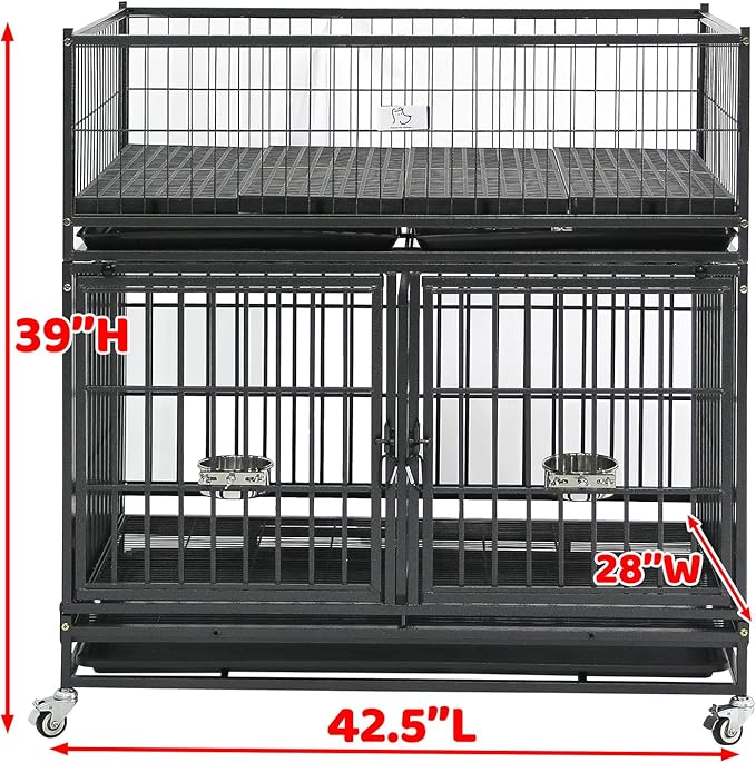 Homey Pet Six Packs 43" Dog Whelping Box for Puppies, Heavy Duty Metal Whelping Box for Small Breed Dogs with Washable Plastic Floor, Removable Tray and Four Lockable Wheels