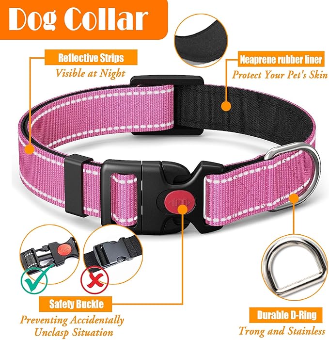 No Pull Dog Harness, Collar & Leash Set | Includes Dog Seat Belt, Collapsible Bowls & Poop Bag Dispenser. Ideal for Training, Walking, Hiking. Fits Small to Large Dogs(Pink-S)
