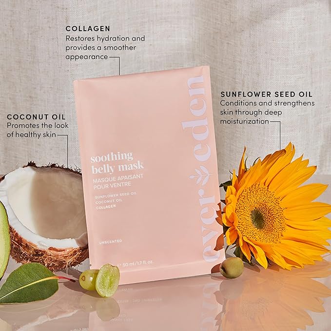 Evereden Soothing Belly Mask - 2nd/3rd Trimester Size, 1 pack & Golden Belly Serum, 1.7 fl oz | 2 Item Bundle Set | Clean Pregnancy Skincare