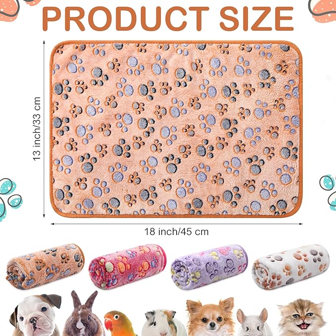 Reginary 4 Pcs Waterproof Guinea Pig Blankets Washable Small Animal Fleece Bedding Guinea Pig Cage Liners Reusable Training Pads Pet Pee Pad Sleep Mat for Hamster(Paw Print,18 x 13 Inch)