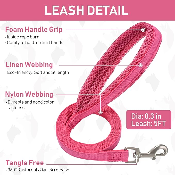 GAMUDA Small Pet Harness Collar and Leash Set, Step in No Chock No Pull Linen Fabric Soft Mesh Dog Vest Harnesses Reflective for Dogs Puppy Cats Kitten Rabbit (Pink, XS)