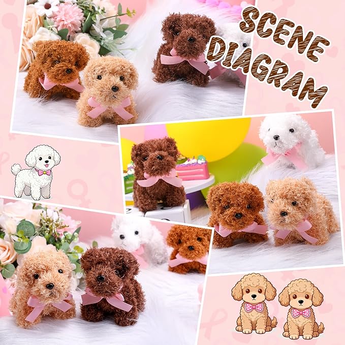 Sosation 20 Pcs 4.72 Inch Mini Puppy Stuffed Animal Adopt a Puppy Favors Small Push Dogs Bulk Valentines Party Gifts for Kids Birthday Easter Fillers Carnival Prize (Pink Bows,Multicolor)