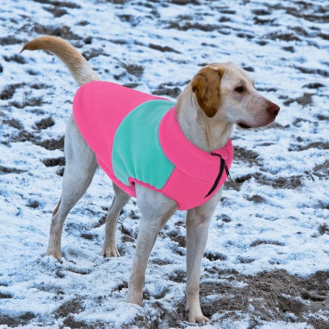 Queenmore Fleece Sweater for Large Dogs, Pet Vest Jacket Sweatshirt Winter Clothes for Boy Or Girl, Large Medium Small Size, Fuchsia/Mint, L