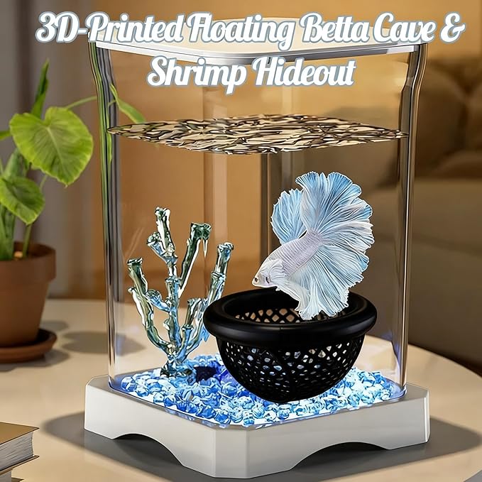 CAIJ Betta Exercise Ring & Floating Hammock Set, Aquarium Betta Fish Training and Feeding Rings, Multi-Functional Floating Resting Bed, Decorative Accessories for Small Fish Tanks Black