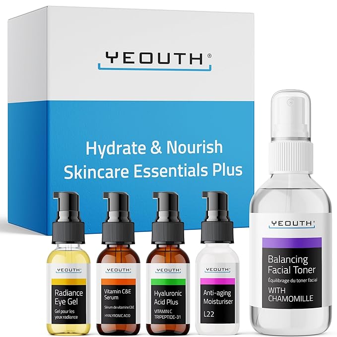 YEOUTH Skin Care Set: Hyaluronic Acid Serum for Face, Vitamin C Serum, Facial Toner, Under Eye Gel, Face Cream, Valentine’s Day Skincare Gift Set for Women & Men 5-Piece