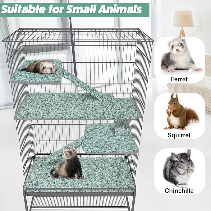 Bienbee Ferret Cage Liner Set, Waterproof Ferrets Cage Accessories for Small Animals Rats Chinchillas Hedgehogs Ferrets(Light Green,Double Unit Combo)