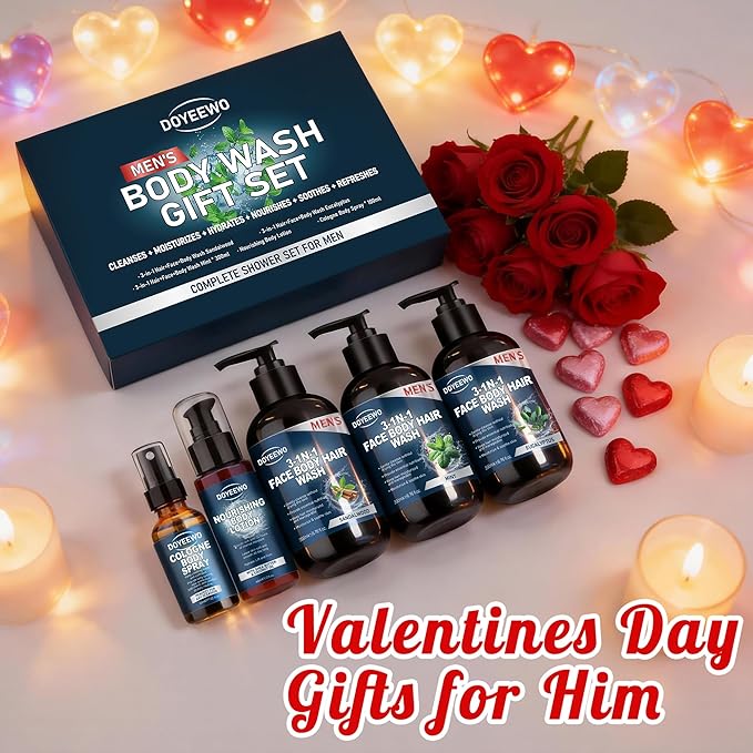 Gifts for Men, Mens Body Wash Bath Gift Set, Cleanses, Hydrates, Nourishes Skin,Christmas Gift Baskets Self Care Package Stocking Stuffers Birthday Valentines Gifts for Men Him Boyfriend Husband Dad