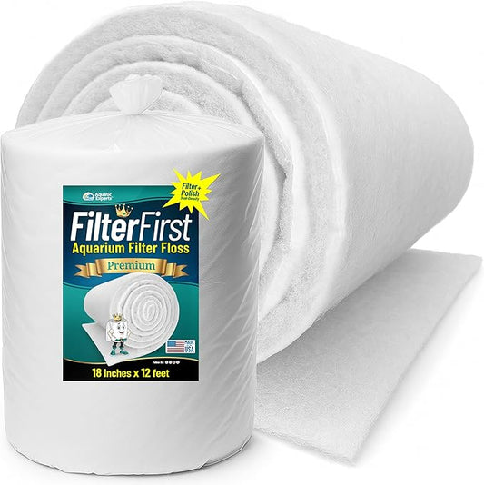 Aquatic Experts Aquarium Filter Floss for Fish Tank Filters - FilterFirst Aquarium Filter Pad - Media Roll for Crystal Clear Water, 3/4" - 1" Thick (18 Inch Wide, 12 Feet Long)