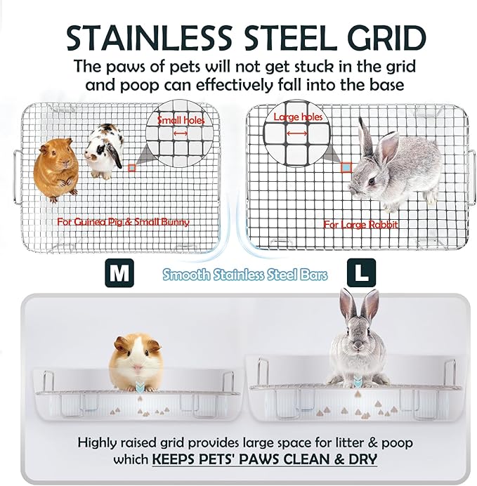 MEEXPAWS Guinea Pig Stainless Steel Litter Box with Raised Grid and Washable Pad,Small Bunny Rabbit Litter Pan High Side, Ferret Rat Litter Box, Small Animal Toilet Potty Tray Easy Clean,Less Stink