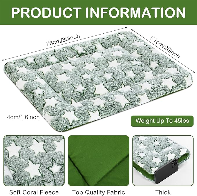 VitalCozy 4 Pcs Winter Dog Crate Pads, Ultra Soft Warm Washable Dog Cat Bed Mat for Pet Crate Comfortable Replaceable Reversible Kennel Pad for Small, Medium, Large Dogs (20 x 30 x 1.6 Inch,Green)