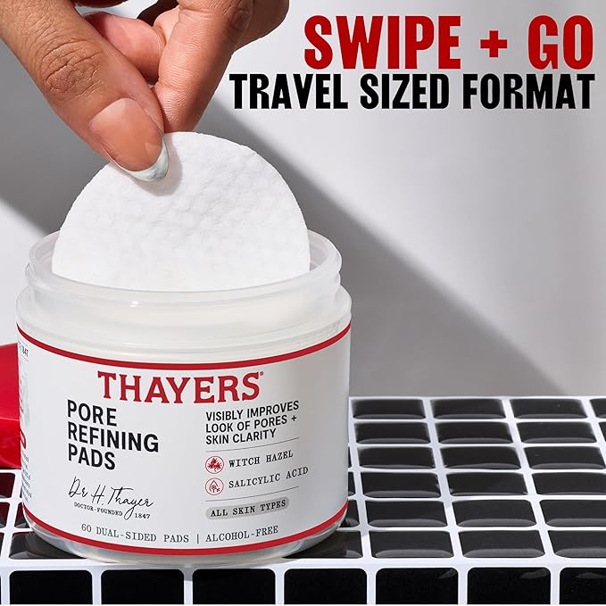 Thayers Pore Refining Toner Pads, Dual-Sided Exfoliating Pads with Witch Hazel, Salicylic Acid & Hyaluronic Acid to Improve Look of Pores and Skin Clarity, Made For All Skin Types, 60 Count