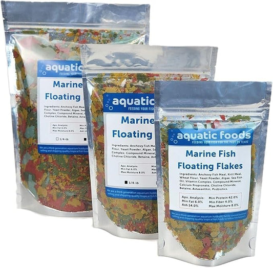 Aquatic Foods Inc. Marine Fish Flakes of Red & Green Algae, Seaweeds for Tangs, Butterflies, Angelfish, Anthias, Clown Fish, Damsels...WL…1/4-lb Foil Pouch Bag