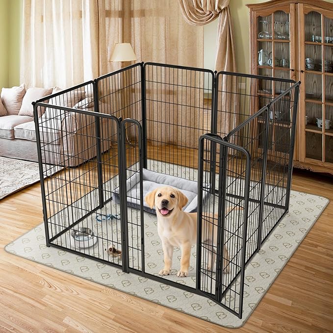 FXW Homeplus Unleashed Indoor Dog Playpen - Stress-Free and Safe Play, Heavy Duty 45 Inch 8 Panels with Washable Pee Pad for Large Dogs, Black│Patented