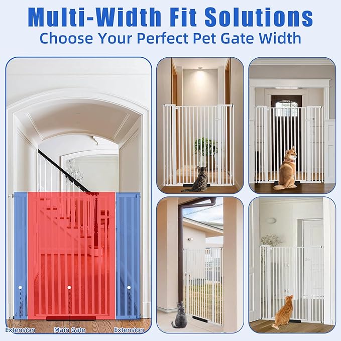 55 Inch Extra Tall Pet Gate for Cats,29.92"-43" Adjustable Wide Dog Gates,Pressure Mounted Walk Through Tall Pets Gate for Doorways,Hallway,Stairs(White)