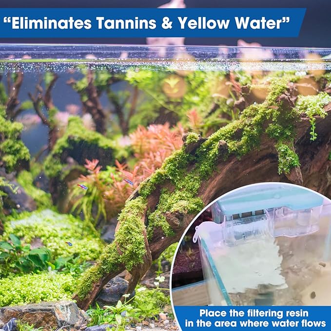 Aquarium Filter Resin for Water Purification, 3 Bags x 200ml, Tannin Remover, Odor Eliminator for Crystal Clear Water