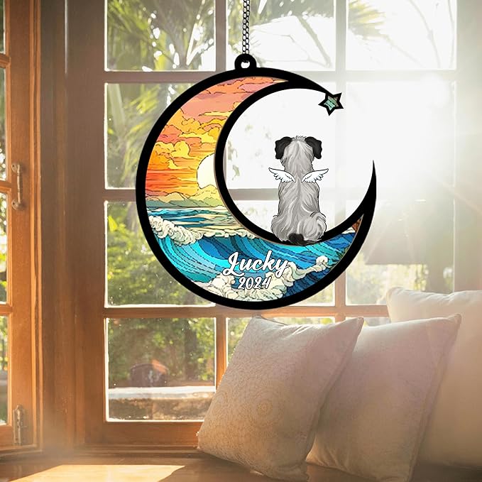 Personalized Doberman Pinscher (White) Sun Catcher, Dog Memorial Gifts, Custom Doberman Pinscher (White) with Wings Ornament Christmas Tree, Loss of Dog Sympathy Gift Memorial Suncatchers